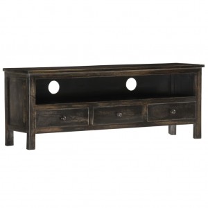 Mueble para TV de madera maciza de mango negro 120x30x45 cm D