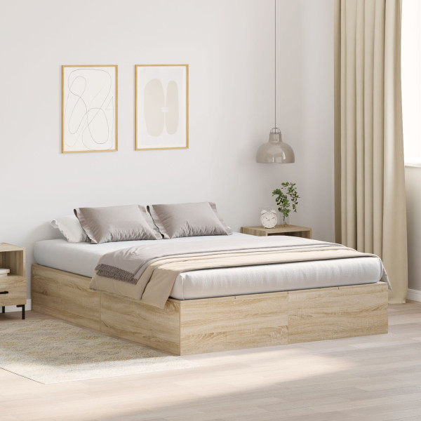 Cama con Almacenamiento Roble Sonoma Madera elaborada 140 x 200 cm Cama con Almacenamiento Roble Sonoma Madera elaborada 140 x 200 cm D