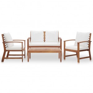 Muebles de jardín 4 piezas con cojines madera maciza de acacia H