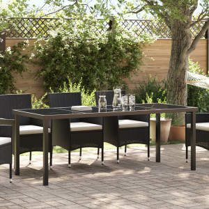 Mesa de Jardín  Negra 200x80x73 cm con Vidrio Templado D