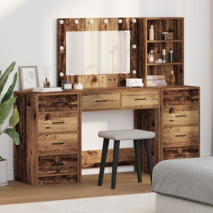 Set de Tocador de 3 Piezas  con LED Madera Antigua Madera Elaborada D
