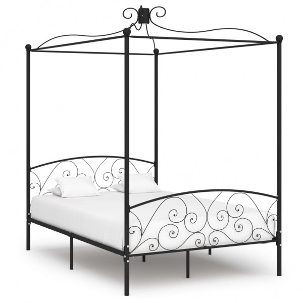 Estructura de cama con dosel metal negro 120x200 cm D
