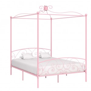 Estructura de cama con dosel metal rosa 160x200 cm D