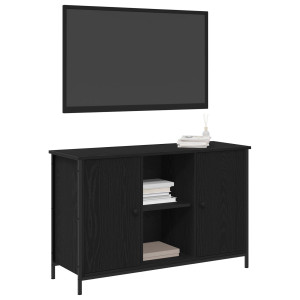 Cabinet para TV  Roble Negro 101x35x65 cm Madera Elaborada y Acero D