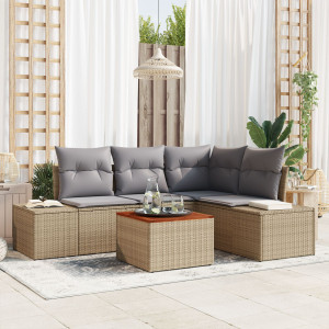 Conjunto de Sofá de Jardín de 5 Piezas con Cojines Beige de Poliratán Acacia D