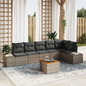 Conjunto de Sofá de Jardín de 7 Piezas con Cojines Gris Poliratán Acacia D