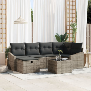 Conjunto de Sofá de Jardín de 7 Piezas con Cojines Gris Rattan de Polietileno D