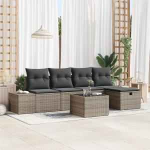Conjunto de Sofá de 6 Piezas  con Cojines Gris Poliratán D