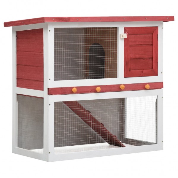 Caixa de coelhos com 1 porta de madeira vermelha D