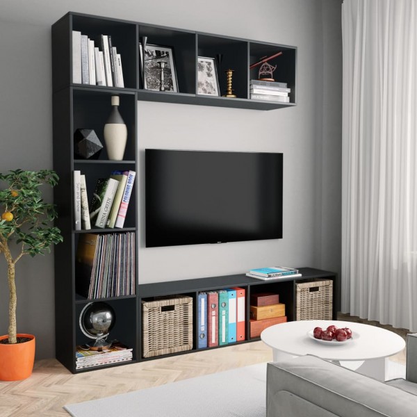 Móvel de TV/estante de livros 3 peças preto 180x30x180 cm D