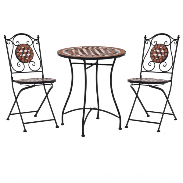 Mesa e cadeiras de bistro 3 peças com mosaico cerâmica terracota D