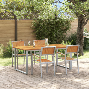 Juego de Comedor de Jardín de 5 Piezas en Gris Acero y Madera Sólida de Acacia D
