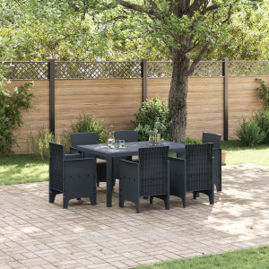 Conjunto de Comedor de Jardín de 7 Piezas con Cojines Antracita Poliratán D