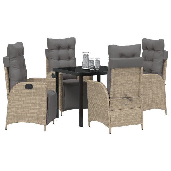Set de 5 piezas de jardín color beige de ratán sintético Set de 5 piezas de jardín color beige de ratán sintético D