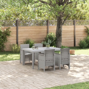 Set de Comedor de Jardín de 5 Piezas con Cojines Gris Claro Poliratán D
