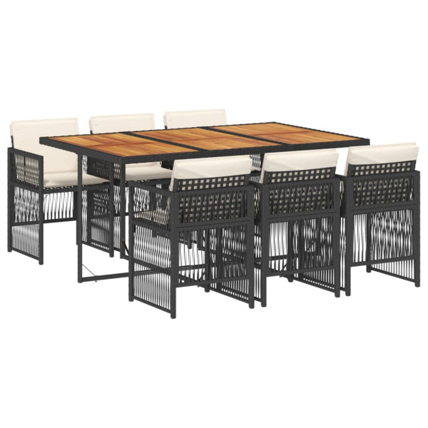 Set de comedor de jardín 7 pzas y cojines ratán sintético negro Set de comedor de jardín 7 pzas y cojines ratán sintético negro D