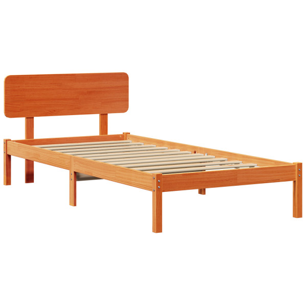 Base de cama con cabecera Marrón encerado 90x200 cm Madera maciza de pino M 4