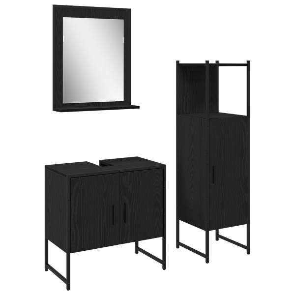 Conjunto de Armario de Baño de 3 Piezas en Madera Ingenierizada Color Negro M 2
