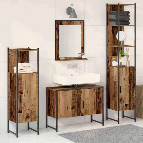Conjunto de 4 Piezas de Muebles de Baño Madera Vieja Madera Engineered D