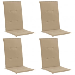 Cojín silla de jardín respaldo alto 4 uds tela beige 120x50x3cm D