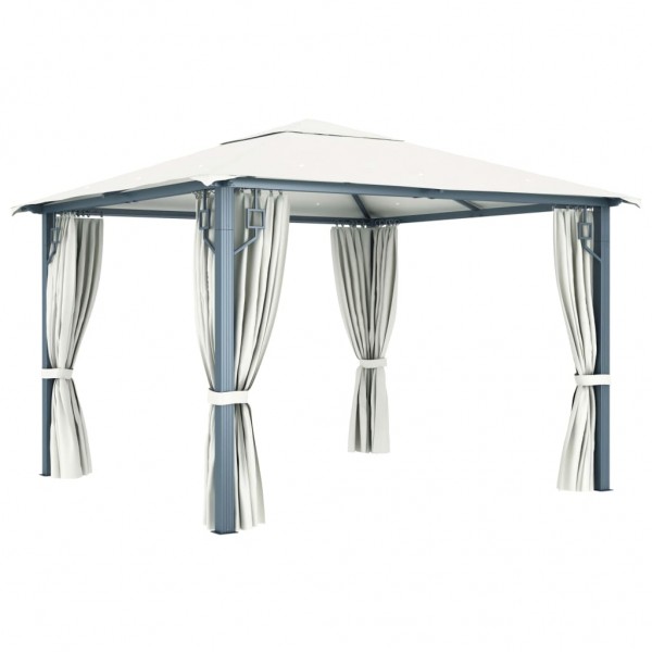 Cenador con cortina color crema aluminio 300x300 cm D