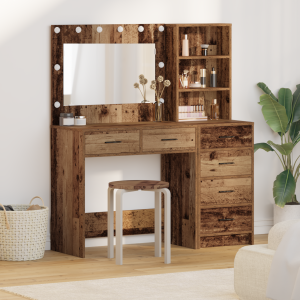 Conjunto de Mesa de Tocador  de 2 Piezas con LED y Madera Vieja Ingenierizada D