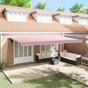 Toldo Retráctil Automático con Franja LED Roja y Blanca 600x350 cm D