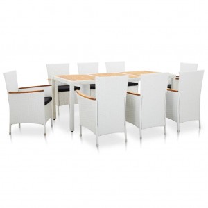 Conjunto de comedor de jardín 9 piezas ratán sintético blanco D