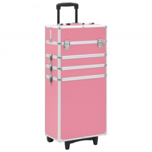Maleta trolley de maquiagem de alumínio rosa D