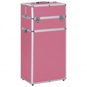 Maletín trolley de maquillaje de aluminio rosa D