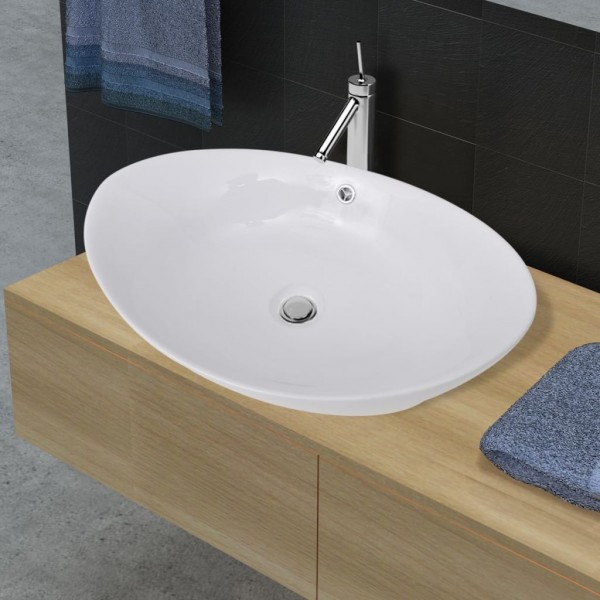 Lavabo oval e orifício cerâmico 59x38.5 cm D