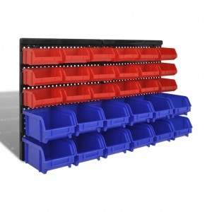 Cajas de almacenaje de garaje de pared 30 pzas azul y rojo D