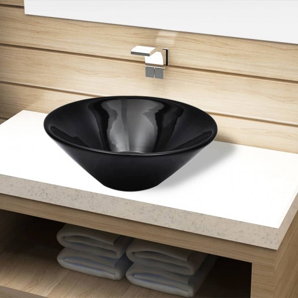 Lavabo cerâmico preto redondo D