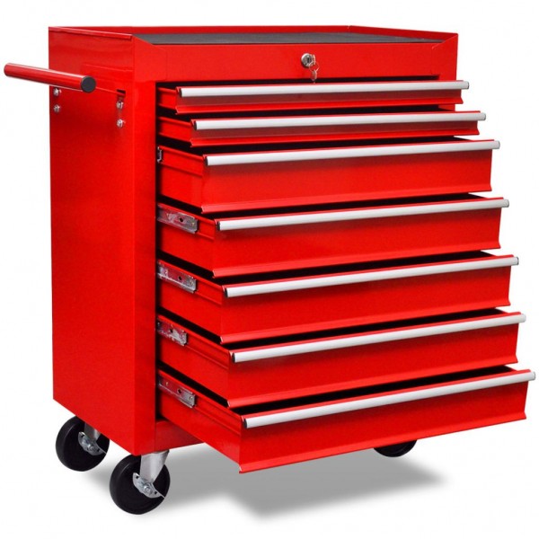 Carrinho caixa de ferramentas 7 caixotes vermelhos D