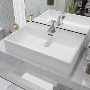 Pia de cerâmica com furo para torneira 60,5x42,5x14,5 cm branco D