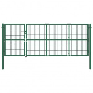 Portão de vedação de jardim com postes de aço verde 350x120 cm D