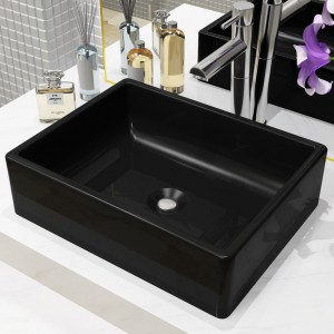 Lavabo cerâmico retangular preto 41x30x12 cm D