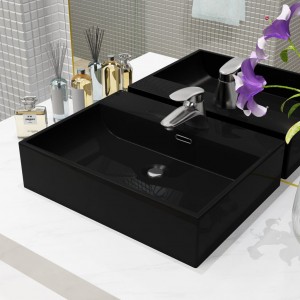 Lavabo con orificio para grifo cerámica negro 51.5x38.5x15 cm D