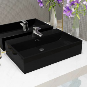 Lavabo con orificio para grifo cerámica negro 60.5x42.5x14.5 cm D