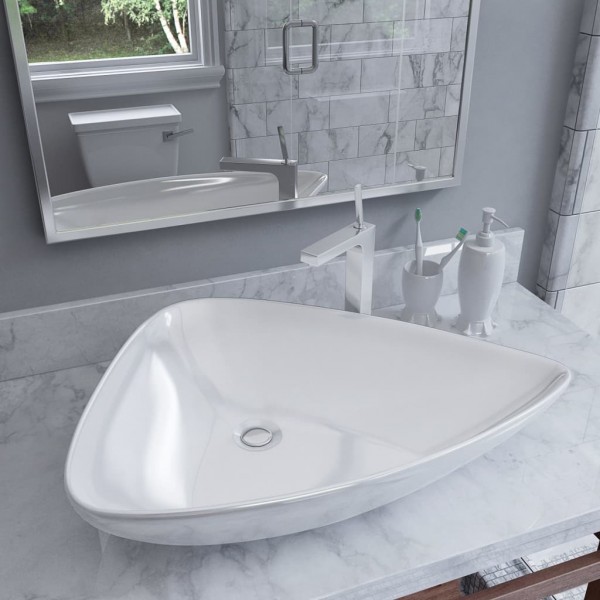 Lavabo cerâmico triangular branco 645x455x115 mm D