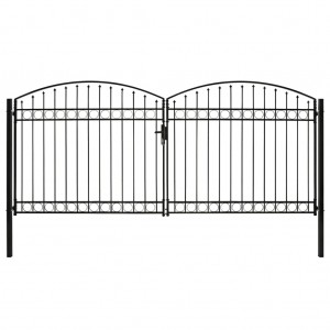 Cancela de valla doble puerta con arco 400x200 cm acero negro D