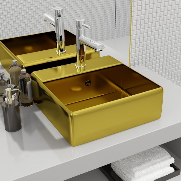 Lavabo con rebosadero 41x41x15 cm cerámica dorado D