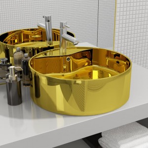 Lavabo con rebosadero 46.5x15.5 cm cerámica dorado D