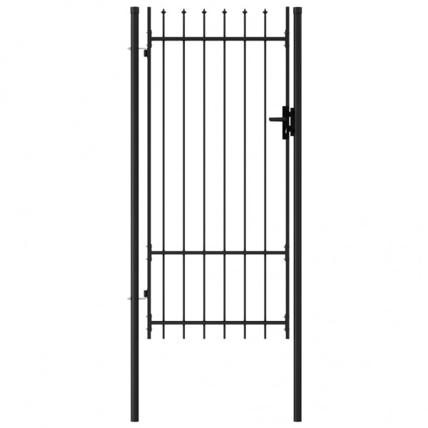Cancela de valla con una puerta y puntas acero negro 1x2 m D