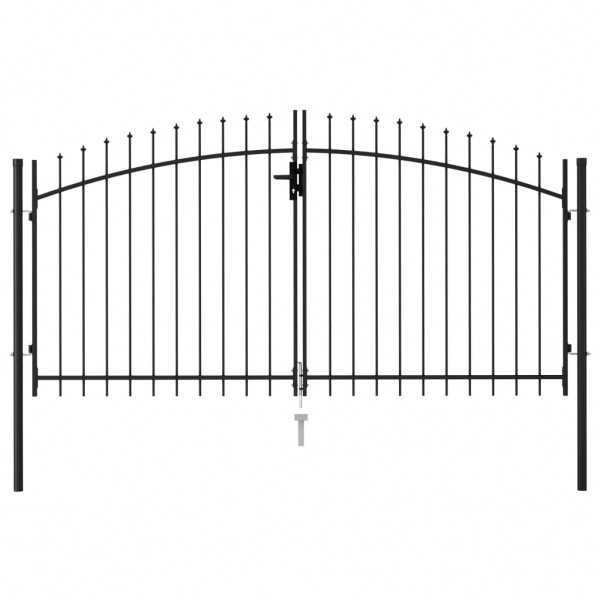 Cancela de valla doble puerta con puntas acero negro 3x1.5 m D