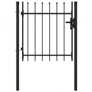 Cancela de valla con una puerta y puntas acero negro 1x1 m D