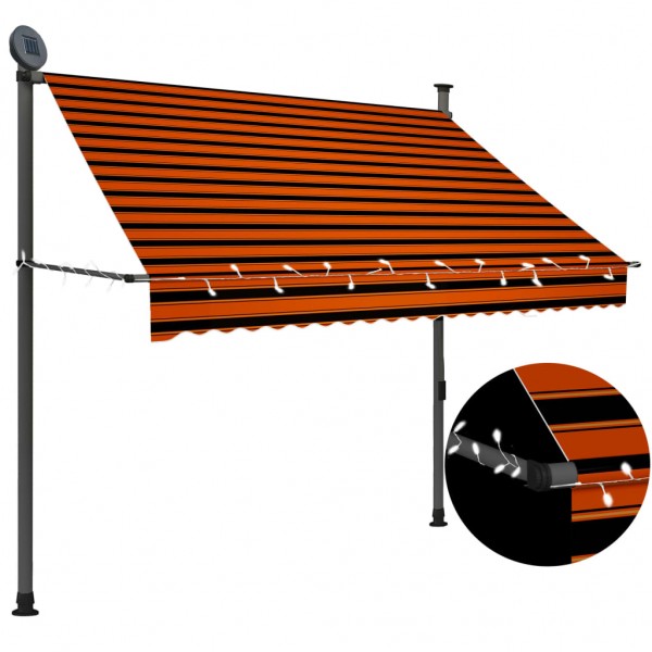 Toldo manual retráctil con LED naranja y marrón 200 cm D