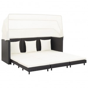 Sofá cama de jardín 3 plazas con capota ratán sintético negro D