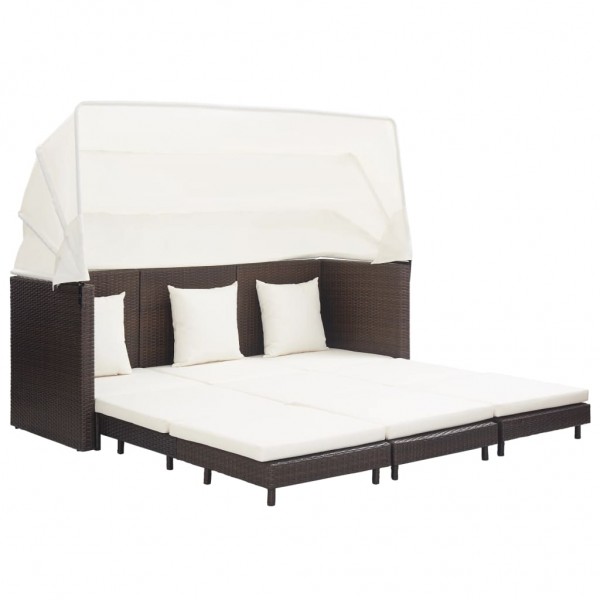 Sofá cama de jardim 3 lugares com capota ratan sintético marrom D