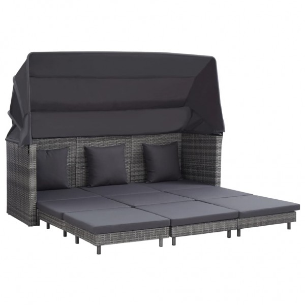 Sofá cama extensible 3 plazas con capota ratán sintético gris D